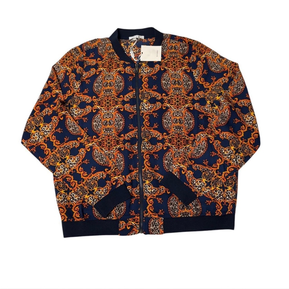 Navy and Orange Patterned Bomber Jacket
